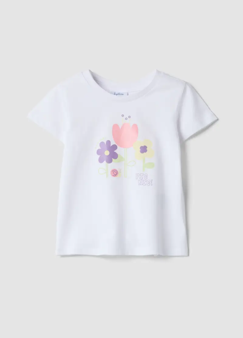 T-shirt In Puro Cotone Bianca Da Bimba Regular Fit Con Stampa, Bambina, Bianco