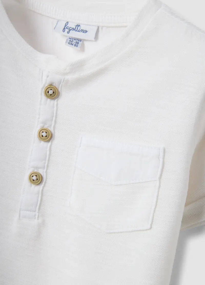 T-shirt In Puro Cotone Bianca Da Bimbo Regular Fit Con Taschino, Bambino, Bianco miniatura 3