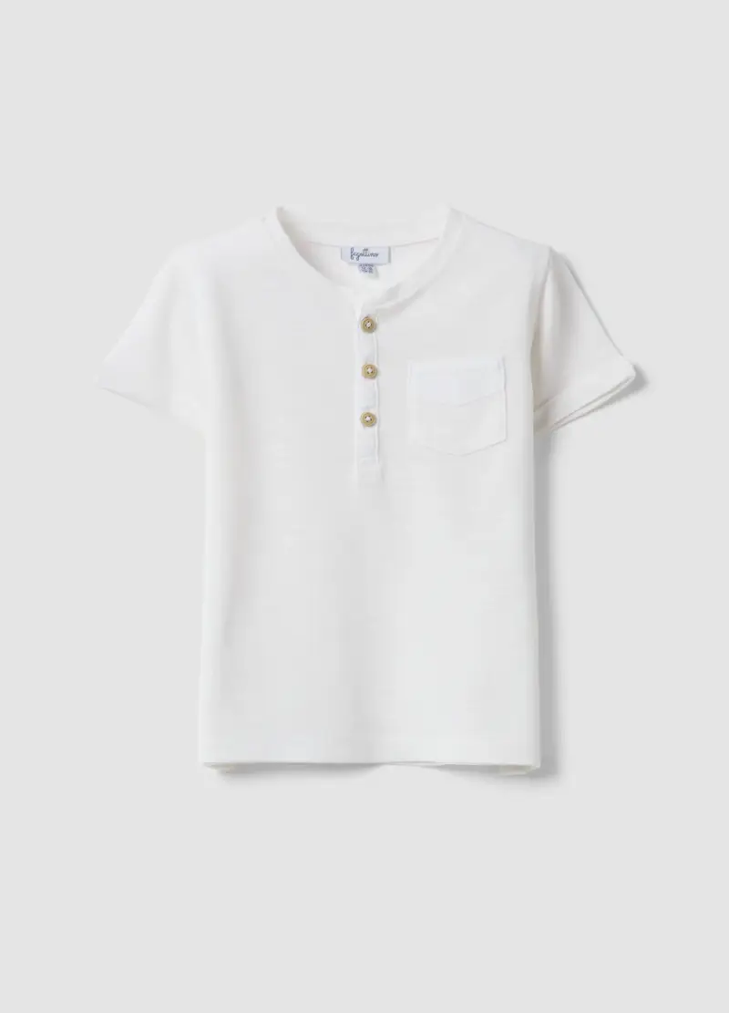 T-shirt In Puro Cotone Bianca Da Bimbo Regular Fit Con Taschino, Bambino, Bianco