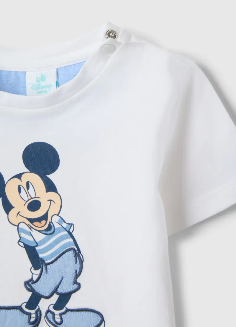 T-shirt In Puro Cotone Bianca Da Bimbo Regular Fit Con Topolino, Bambino, Bianco miniatura 3