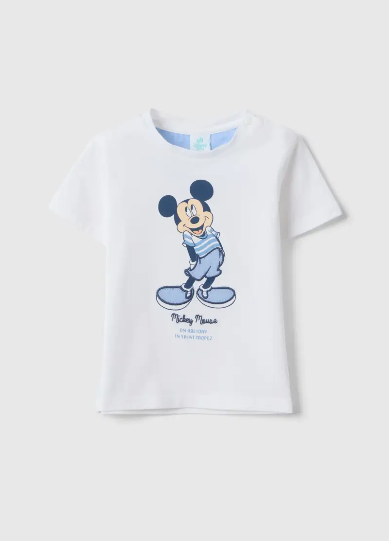 T-shirt In Puro Cotone Bianca Da Bimbo Regular Fit Con Topolino, Bambino, Bianco