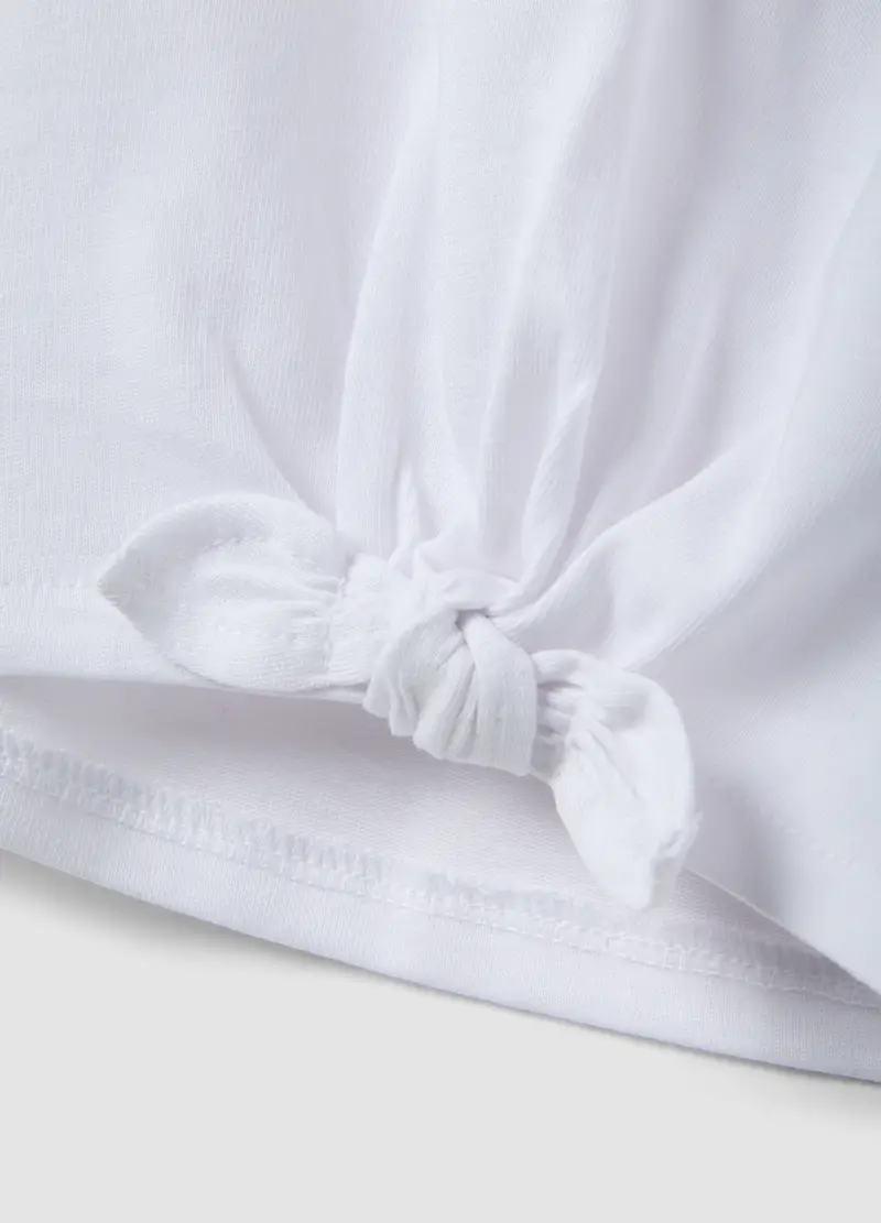 T-shirt In Puro Cotone Bianco Da Bimba Regular Fit Con Ricamo E Fiocco, Bambina, Bianco miniatura 3