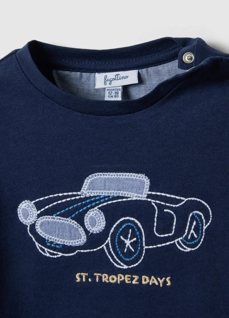 T-shirt In Puro Cotone Blu Da Bimbo Regular Fit Con Macchina Ricamata, Bambino, Blu miniatura 3
