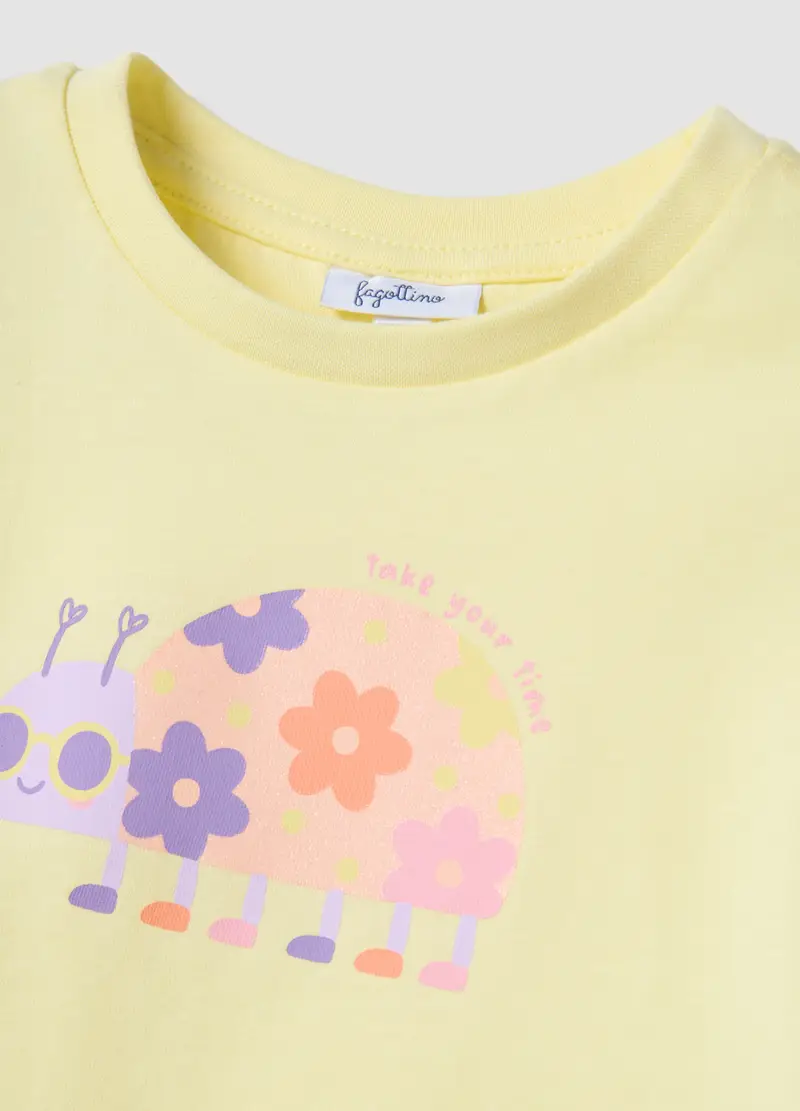 T-shirt In Puro Cotone Gialla Da Bimba Regular Fit Con Stampa, Bambina, Giallo miniatura 3