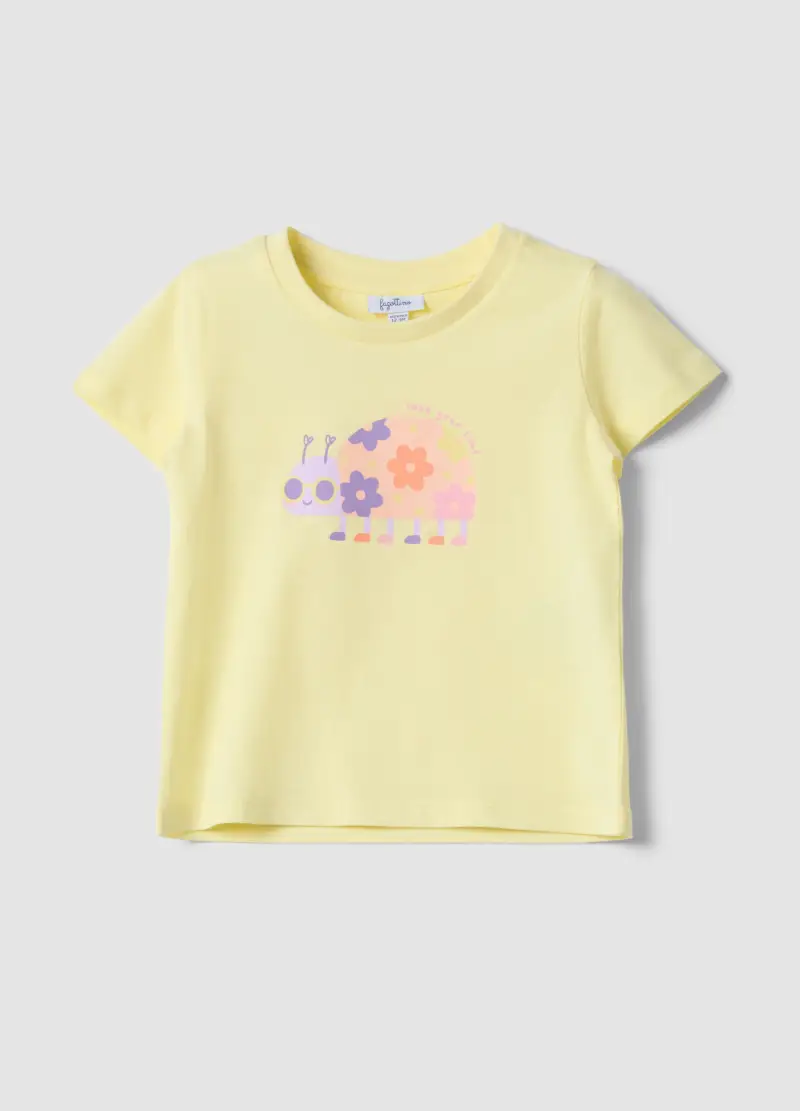 T-shirt In Puro Cotone Gialla Da Bimba Regular Fit Con Stampa, Bambina, Giallo