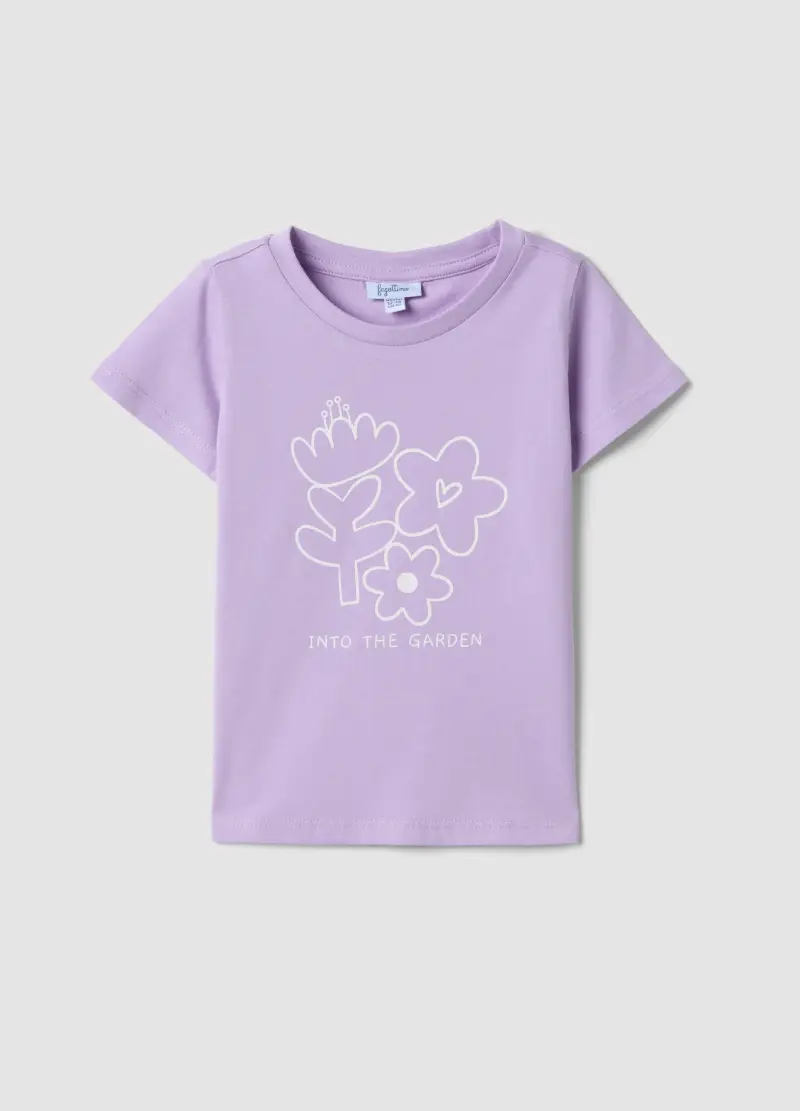 T-shirt In Puro Cotone Viola Da Bimba Regular Fit Con Stampa, Bambina, Viola