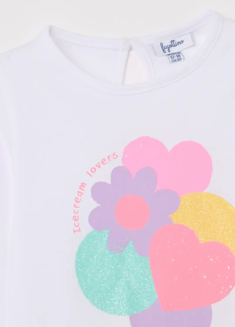 T-shirt Maniche Lunghe Stampa Glitterata Gelato, Bambina, Bianco miniatura 3