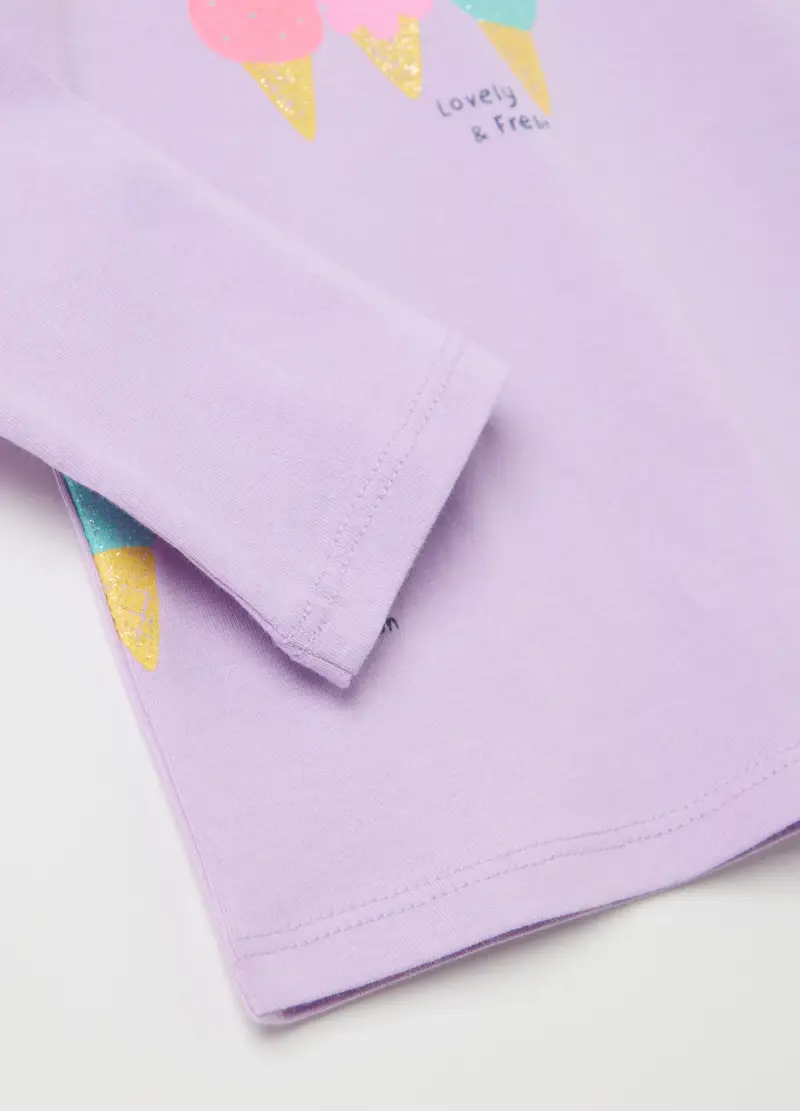 T-shirt Maniche Lunghe Stampa Glitterata Gelato, Bambina, Viola miniatura 3