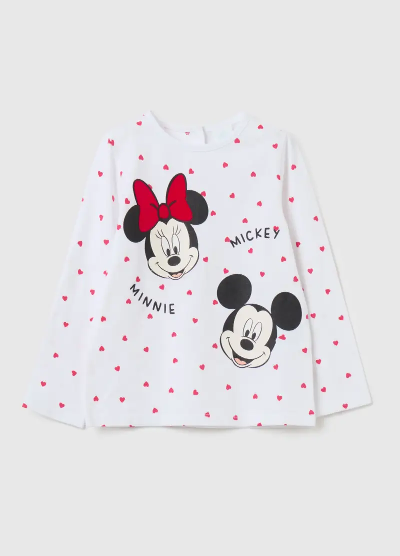 T-shirt Maniche Lunghe Stampa Minnie E Topolino, Bambina, Bianco
