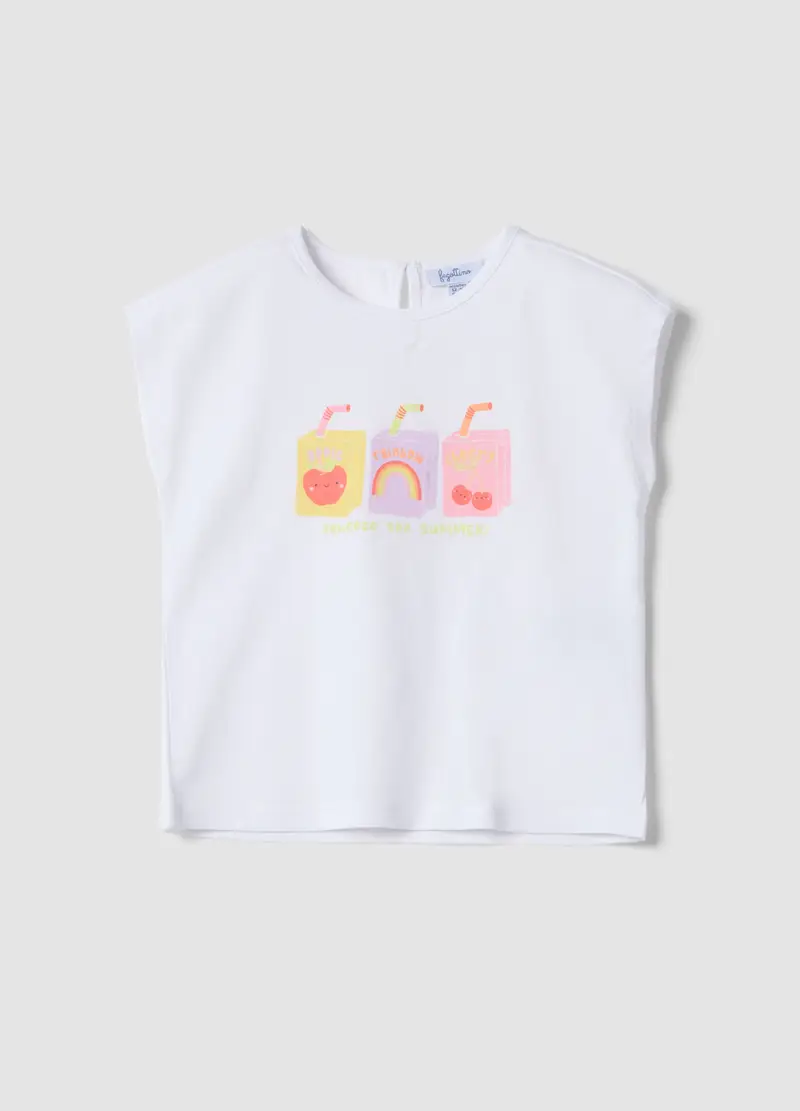 T-shirt Senza Maniche In Puro Cotone Bianca Da Bimba Regular Fit, Bambina, Bianco