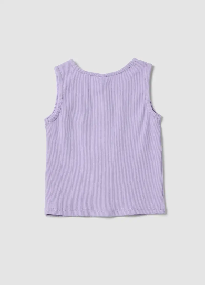 Tank Top In Cotone Elasticizzato Viola Da Bimba Regular Fit Con Ricami, Bambina, Viola miniatura 2