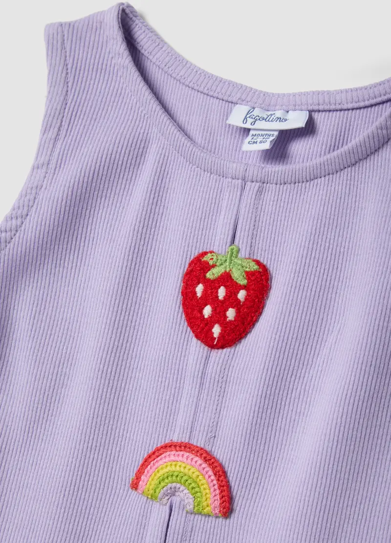 Tank Top In Cotone Elasticizzato Viola Da Bimba Regular Fit Con Ricami, Bambina, Viola miniatura 3