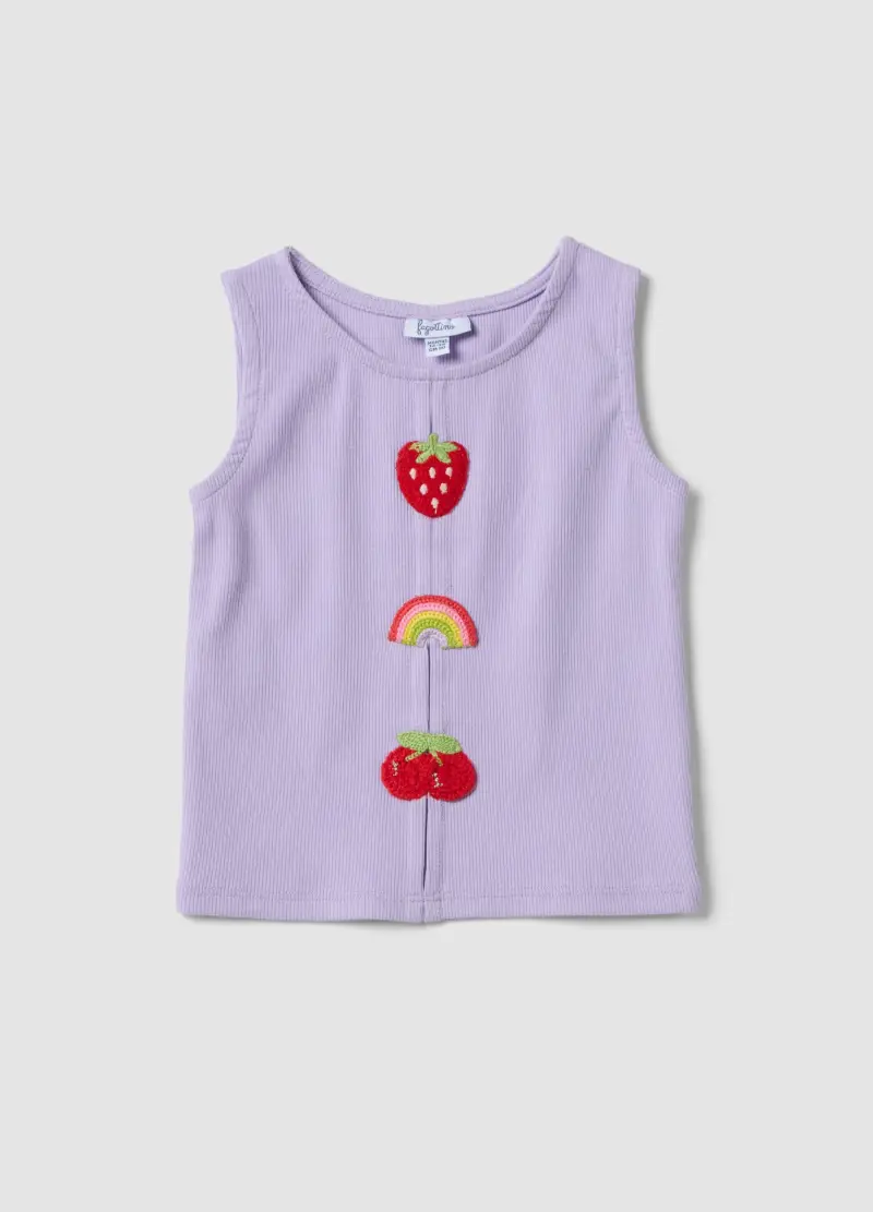 Tank Top In Cotone Elasticizzato Viola Da Bimba Regular Fit Con Ricami, Bambina, Viola