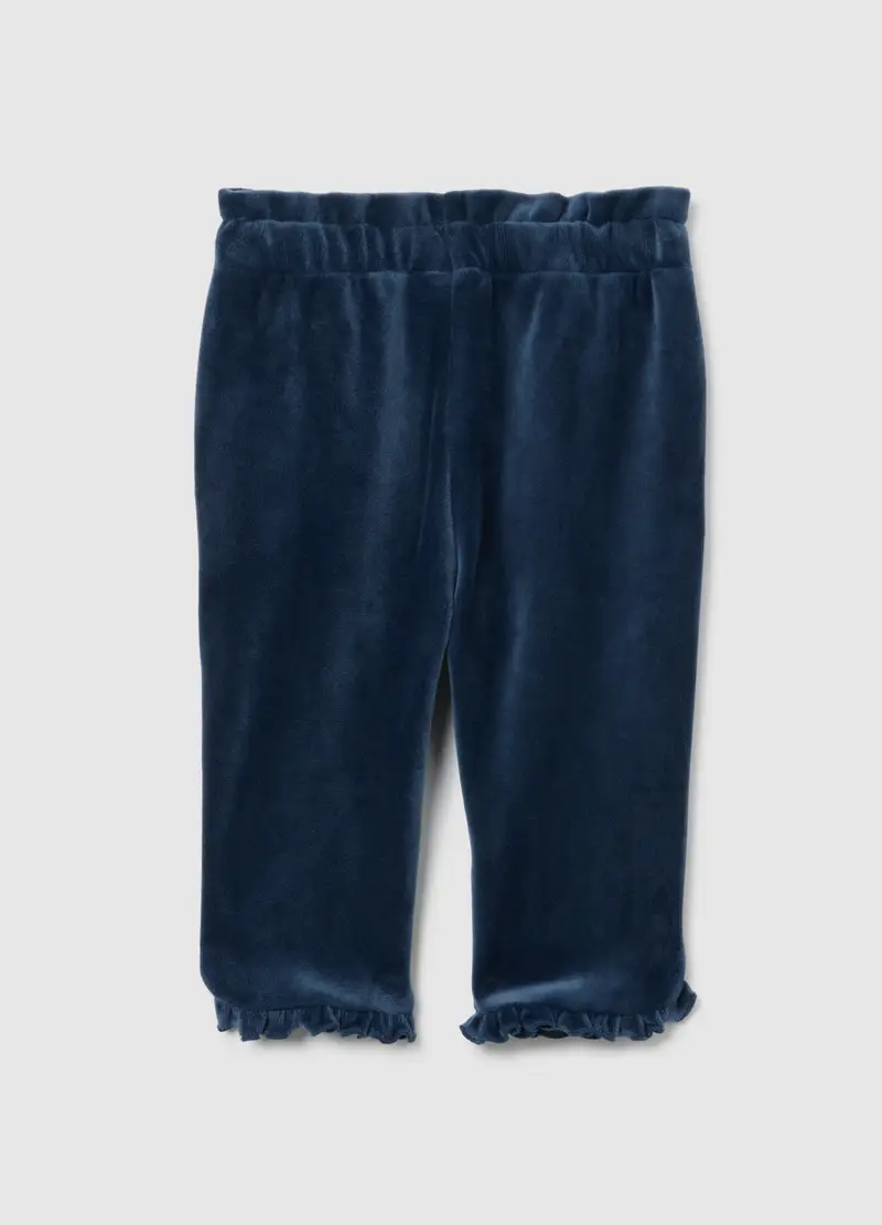Treggings Da Bambina In Velour Blu Slim Fit Con Volant, Blu miniatura 2