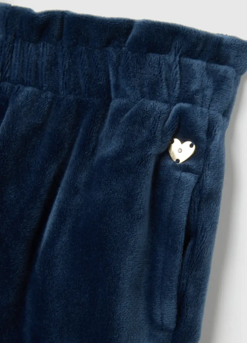 Treggings Da Bambina In Velour Blu Slim Fit Con Volant, Blu miniatura 3