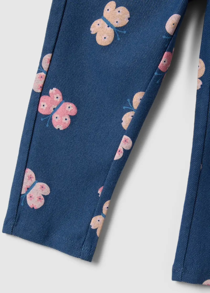Treggings In Cotone Elasticizzato Blu Per Bimbe Con Stampe, Bambina, Blu miniatura 3