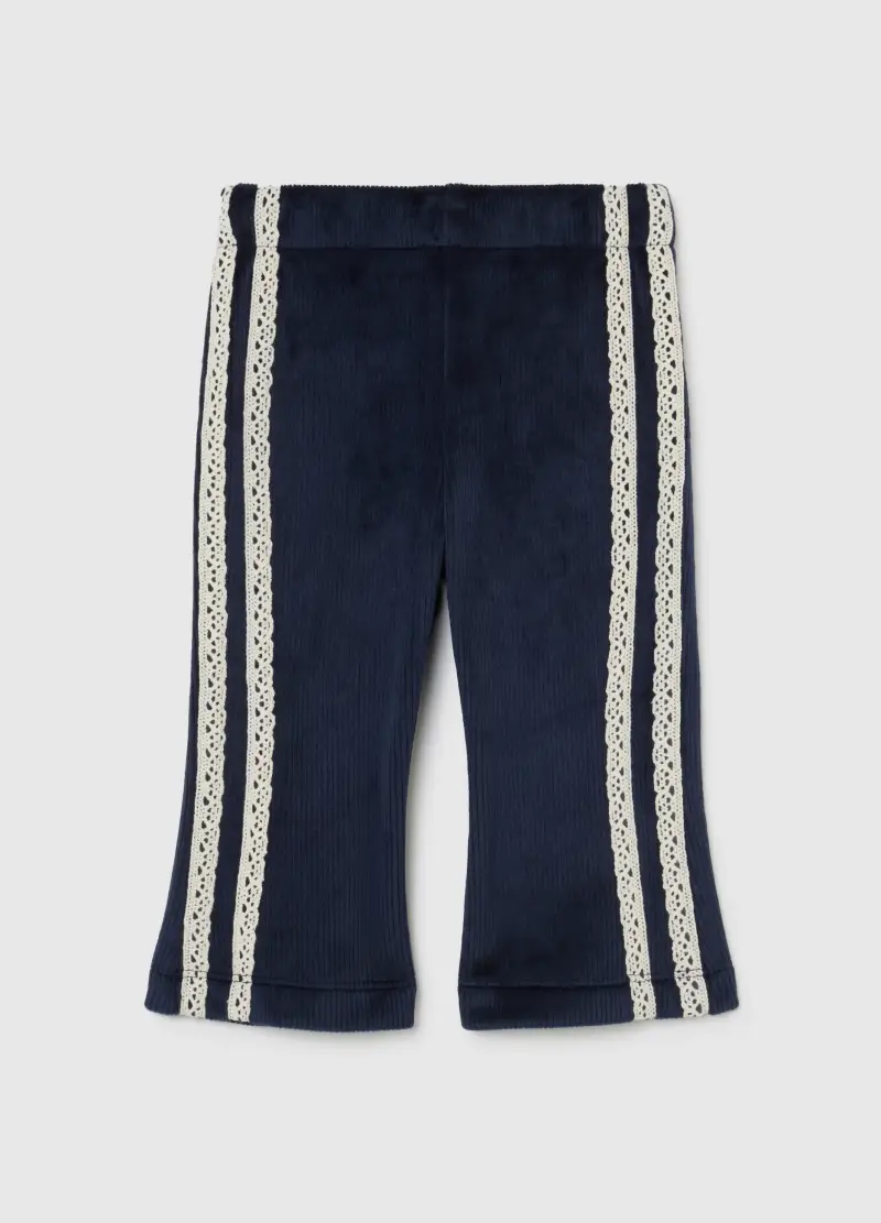 Treggins Blu Da Bimba In Velour Con Pizzo Vestibilità Flare, Bambina, Blu