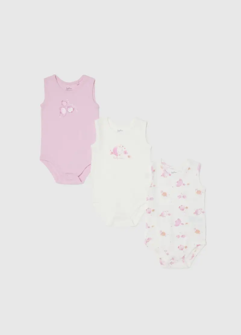 Tripack Body In Puro Cotone Multicolor Da Neonata Con Disegni, Multicolor