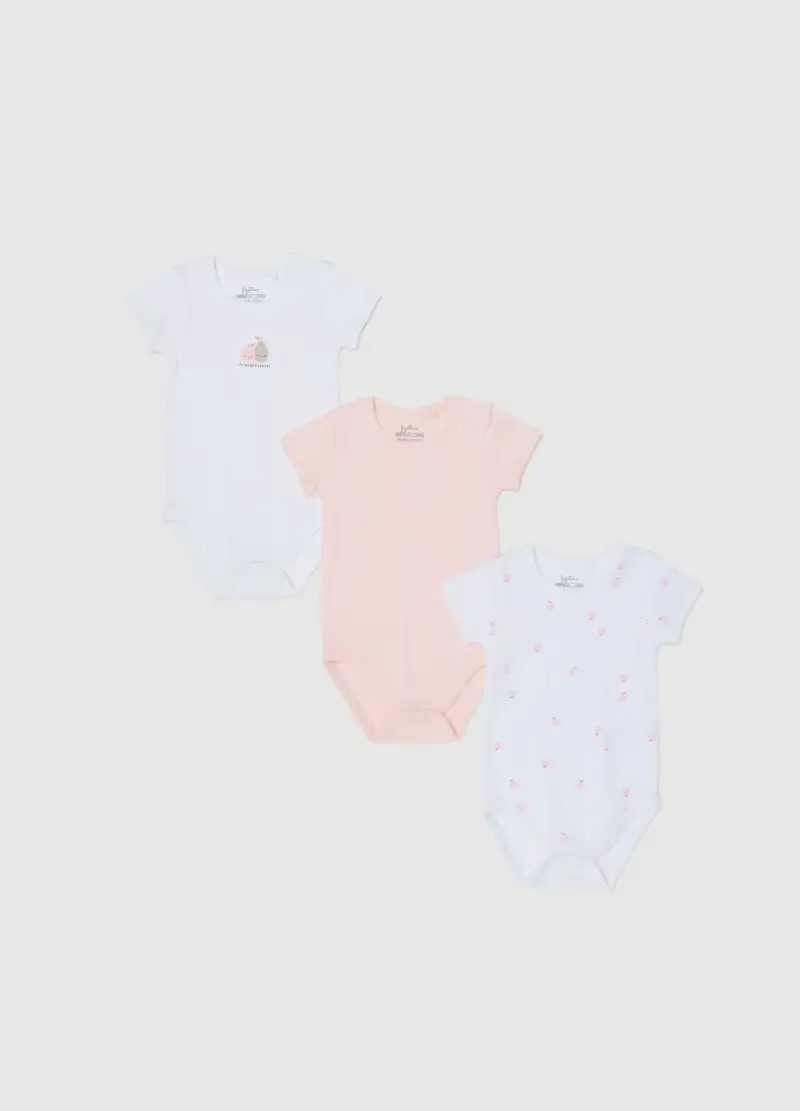Tripack Body In Puro Cotone Multicolor Da Neonata Con Frutta, Multicolor