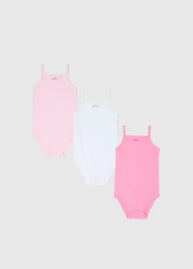 Tripack Body In Puro Cotone Multicolor Da Neonata Con Spalline Sottili, Bambina, Multicolor