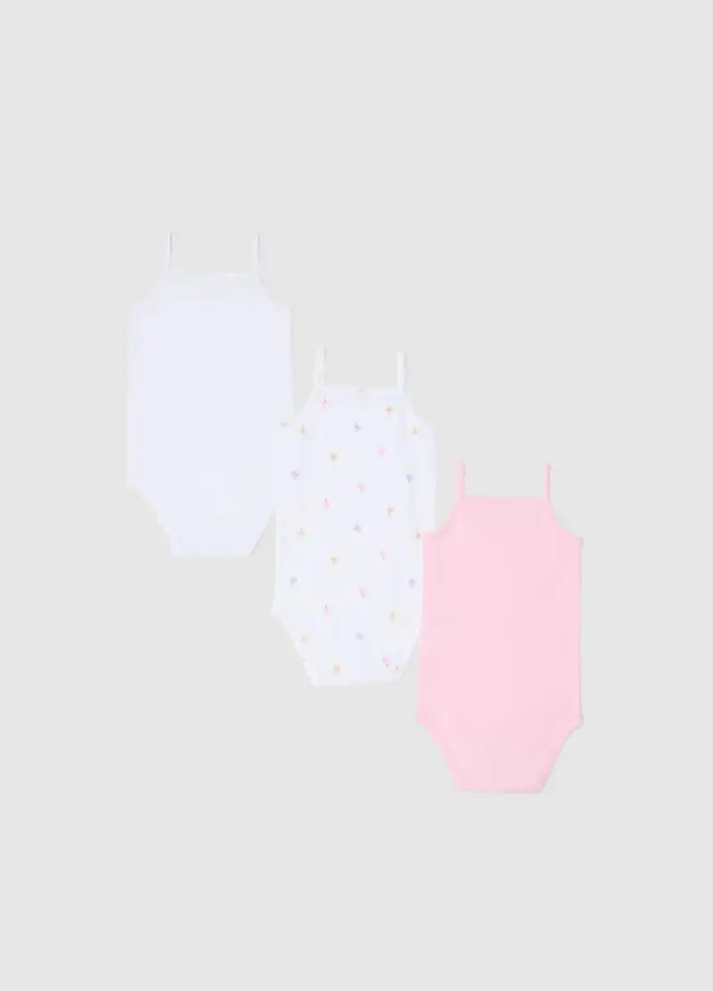 Tripack Body In Puro Cotone Multicolor Da Neonata Con Spalline Sottili, Bambina, Multicolor miniatura 2