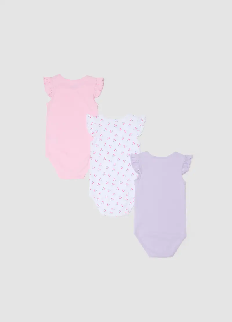 Tripack Body In Puro Cotone Multicolor Da Neonata Con Volant, Bambina, Multicolor miniatura 2