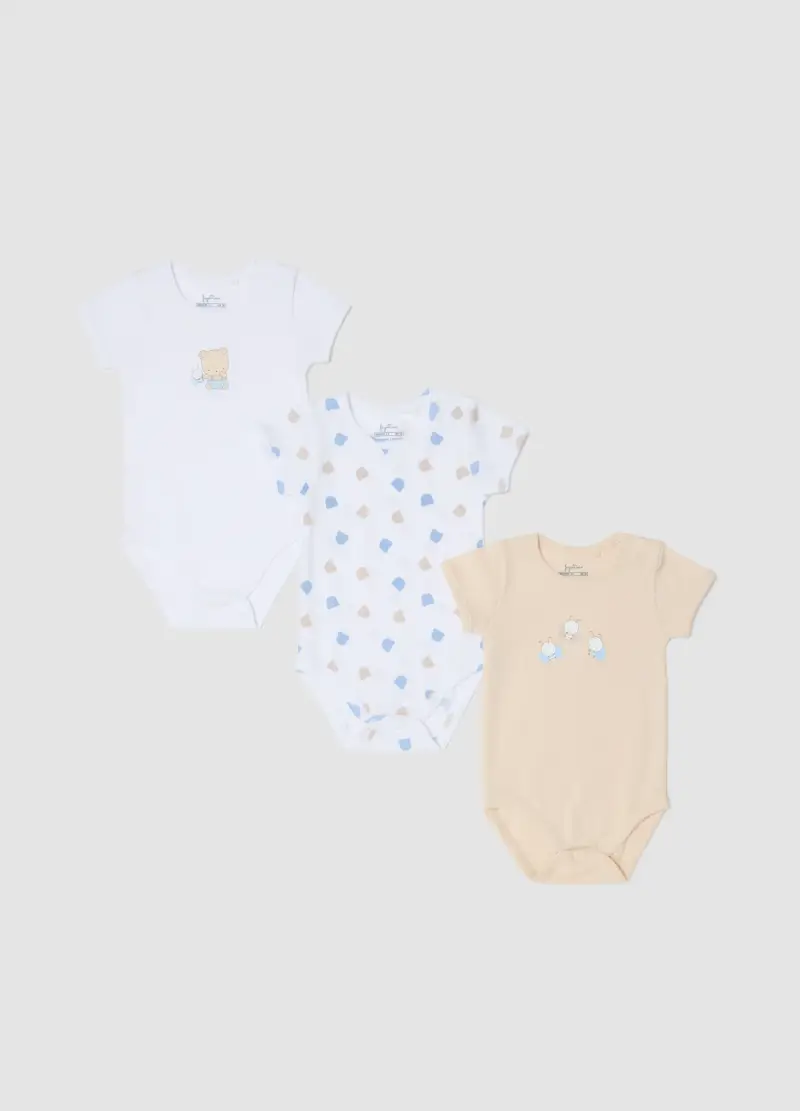 Tripack Body In Puro Cotone Multicolor Da Neonato Con Disegni, Multicolor