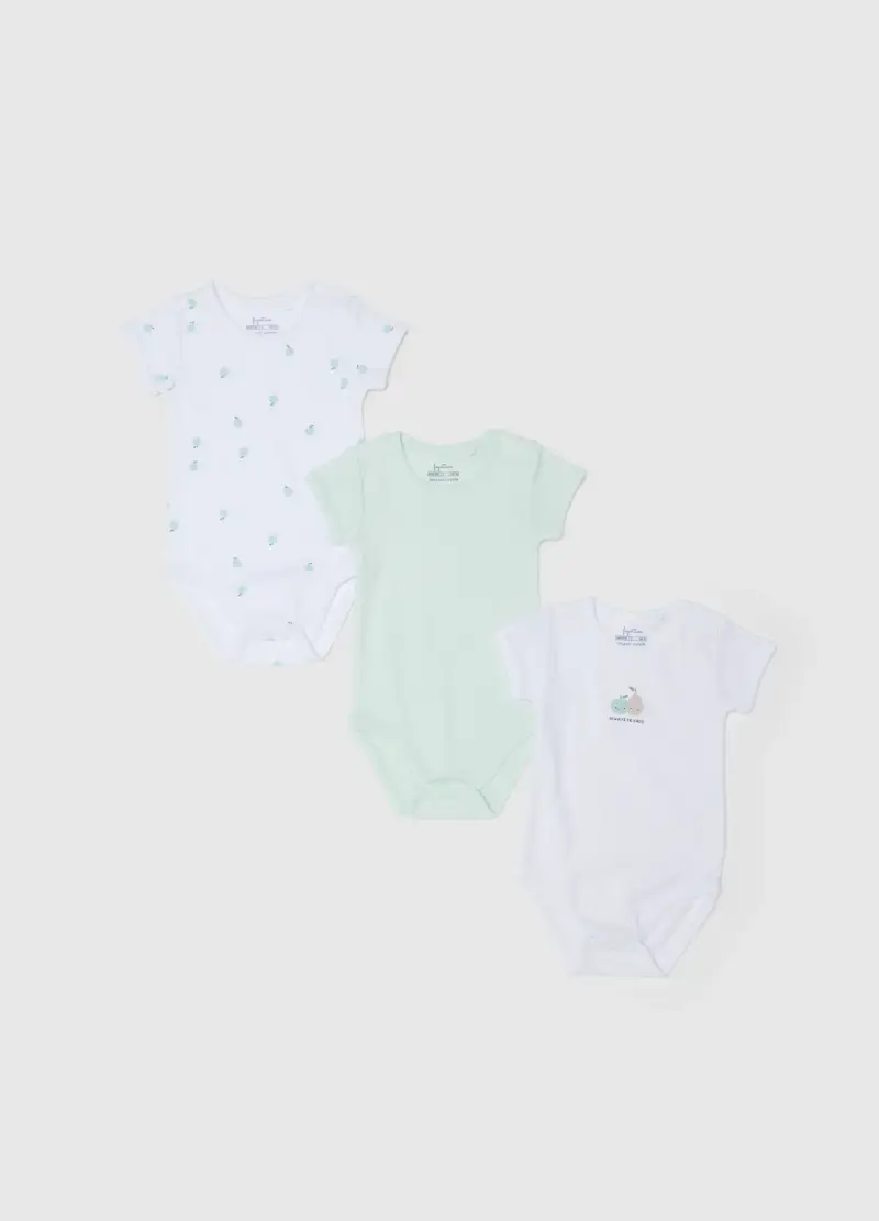 Tripack Body In Puro Cotone Multicolor Da Neonato Con Frutta, Multicolor
