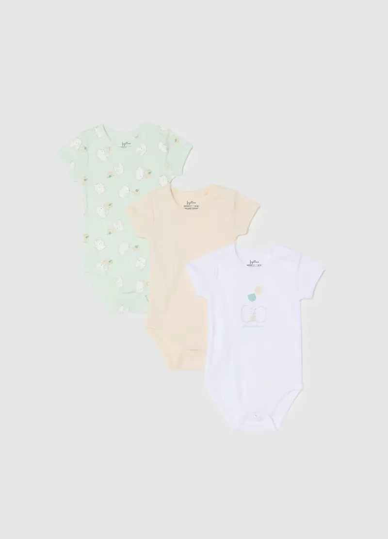 Tripack Body Multicolor Da Neonato In Puro Cotone, Unisex, Multicolor