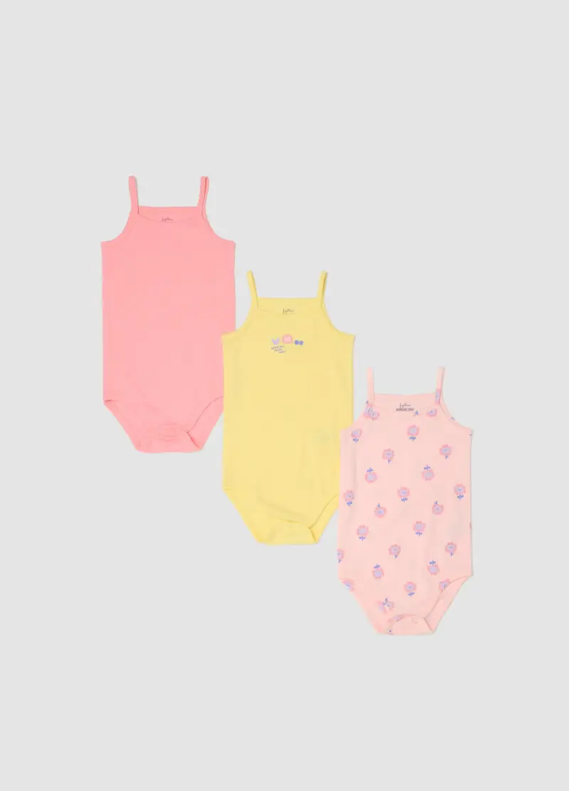 Tripack Body Senza Maniche In Puro Cotone Multicolor Da Neonata, Bambina, Multicolor