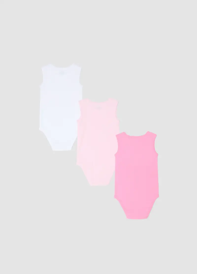 Tripack Body Senza Maniche In Puro Cotone Multicolor Da Neonata, Bambina, Multicolor miniatura 2