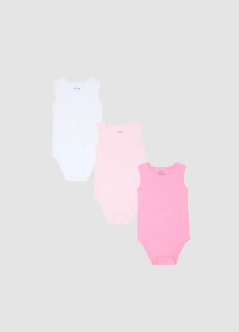 Tripack Body Senza Maniche In Puro Cotone Multicolor Da Neonata, Bambina, Multicolor