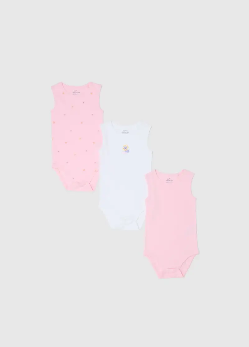 Tripack Body Senza Maniche In Puro Cotone Multicolor Da Neonata, Bambina, Multicolor