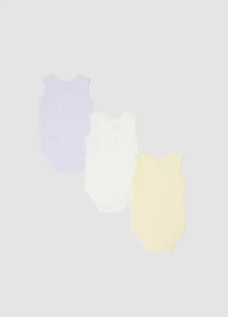 Tripack Body Senza Maniche In Puro Cotone Multicolor Da Neonata, Multicolor miniatura 2