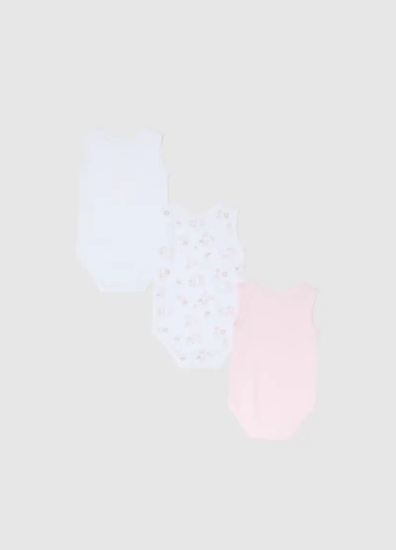 Tripack Body Senza Maniche In Puro Cotone Multicolor Da Neonata, Multicolor miniatura 2