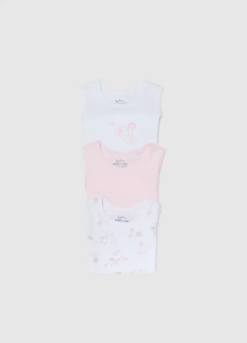 Tripack Body Senza Maniche In Puro Cotone Multicolor Da Neonata, Multicolor miniatura 3