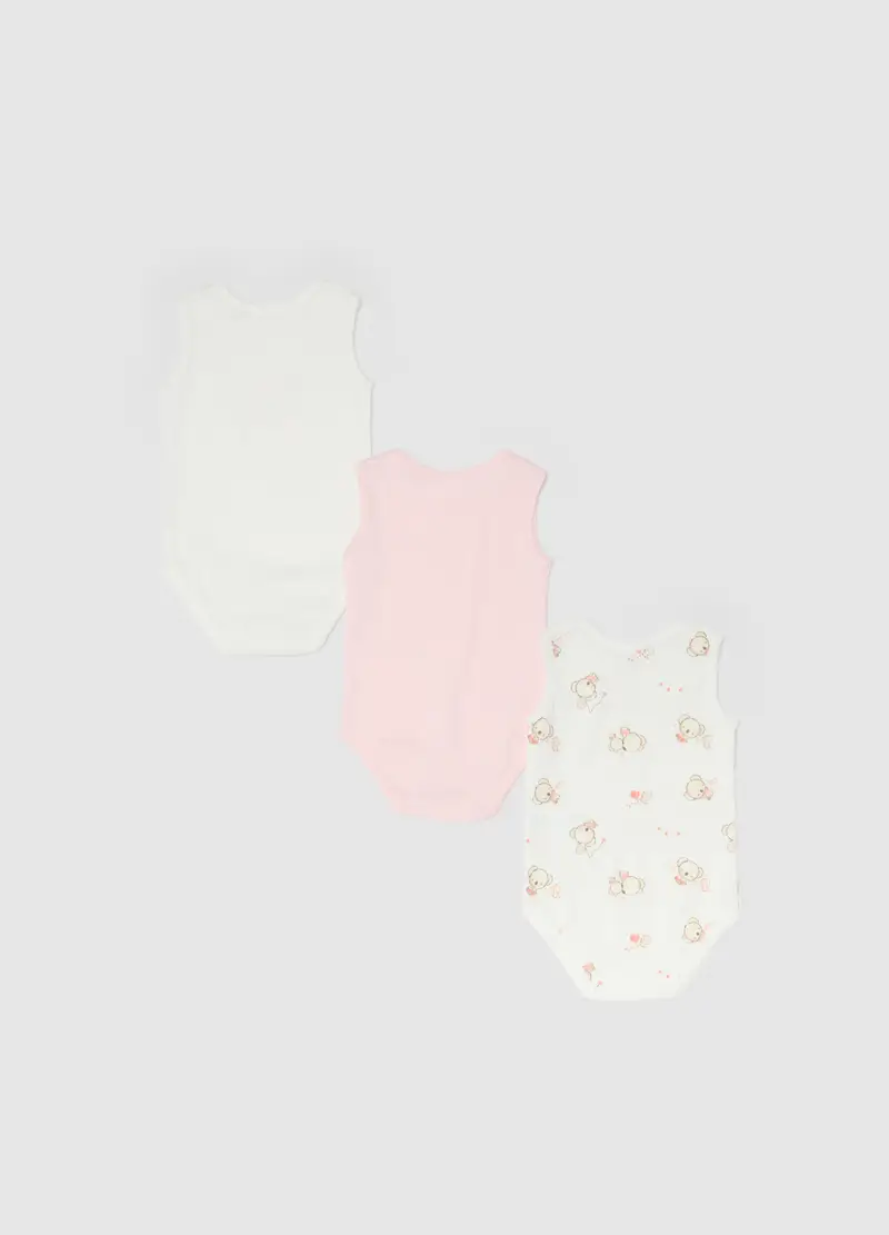 Tripack Body Senza Maniche In Puro Cotone Multicolor Da Neonata, Multicolor miniatura 2