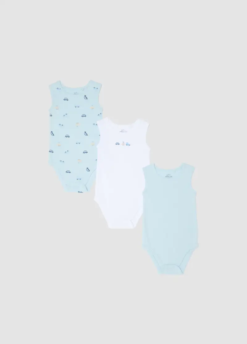 Tripack Body Senza Maniche In Puro Cotone Multicolor Da Neonato, Bambino, Multicolor