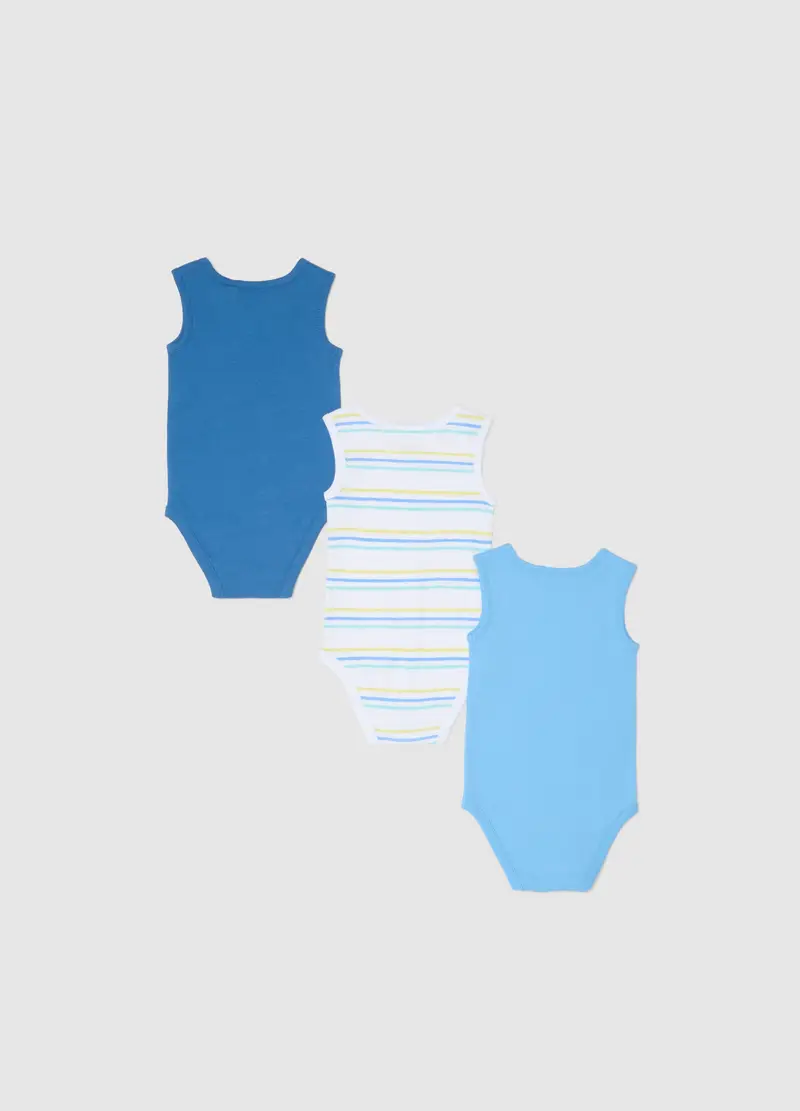 Tripack Body Senza Maniche In Puro Cotone Multicolor Da Neonato, Bambino, Multicolor miniatura 2