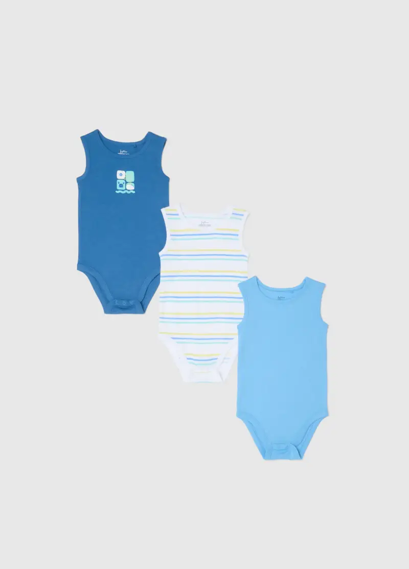 Tripack Body Senza Maniche In Puro Cotone Multicolor Da Neonato, Bambino, Multicolor