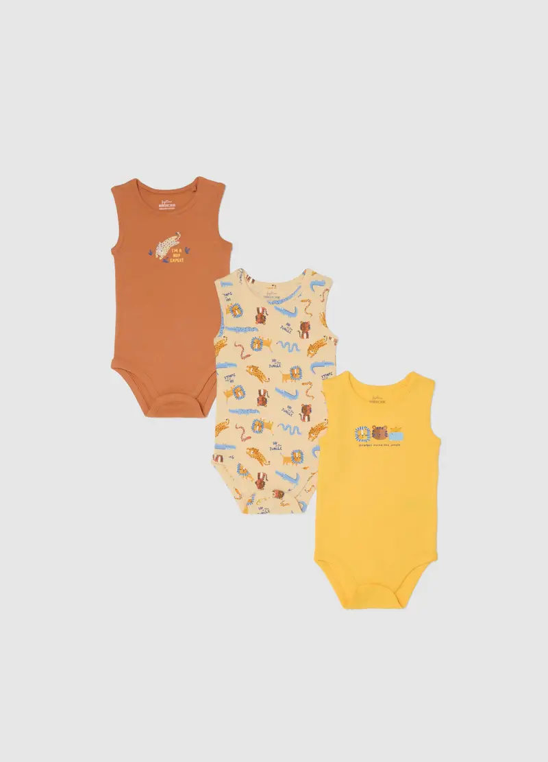 Tripack Body Senza Maniche In Puro Cotone Multicolor Da Neonato, Bambino, Multicolor