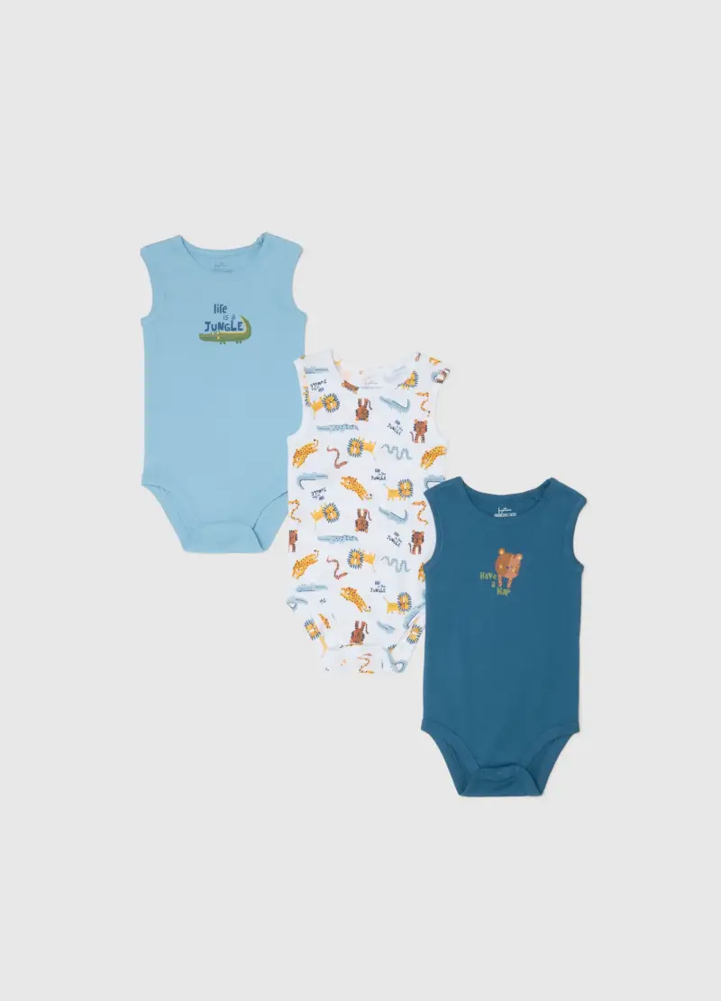 Tripack Body Senza Maniche In Puro Cotone Multicolor Da Neonato, Bambino, Multicolor