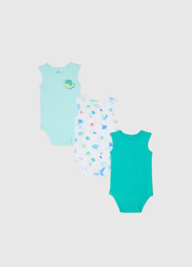 Tripack Body Senza Maniche In Puro Cotone Multicolor Da Neonato, Bambino, Multicolor