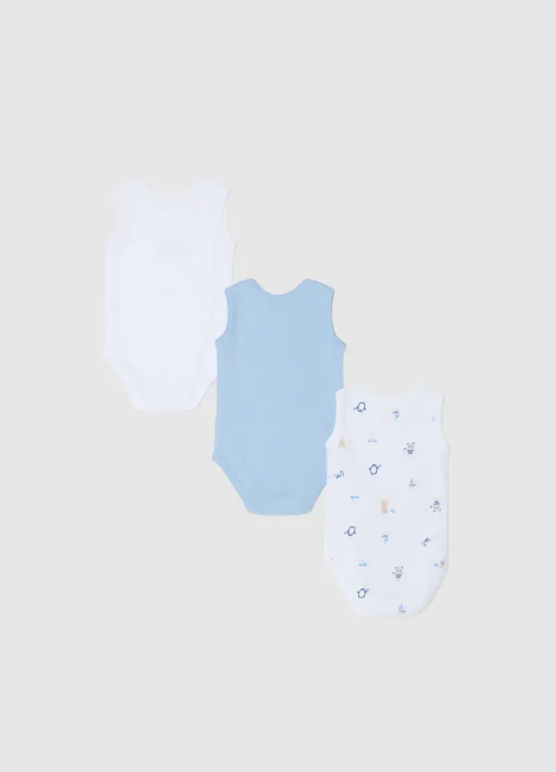 Tripack Body Senza Maniche In Puro Cotone Multicolor Da Neonato, Multicolor miniatura 2