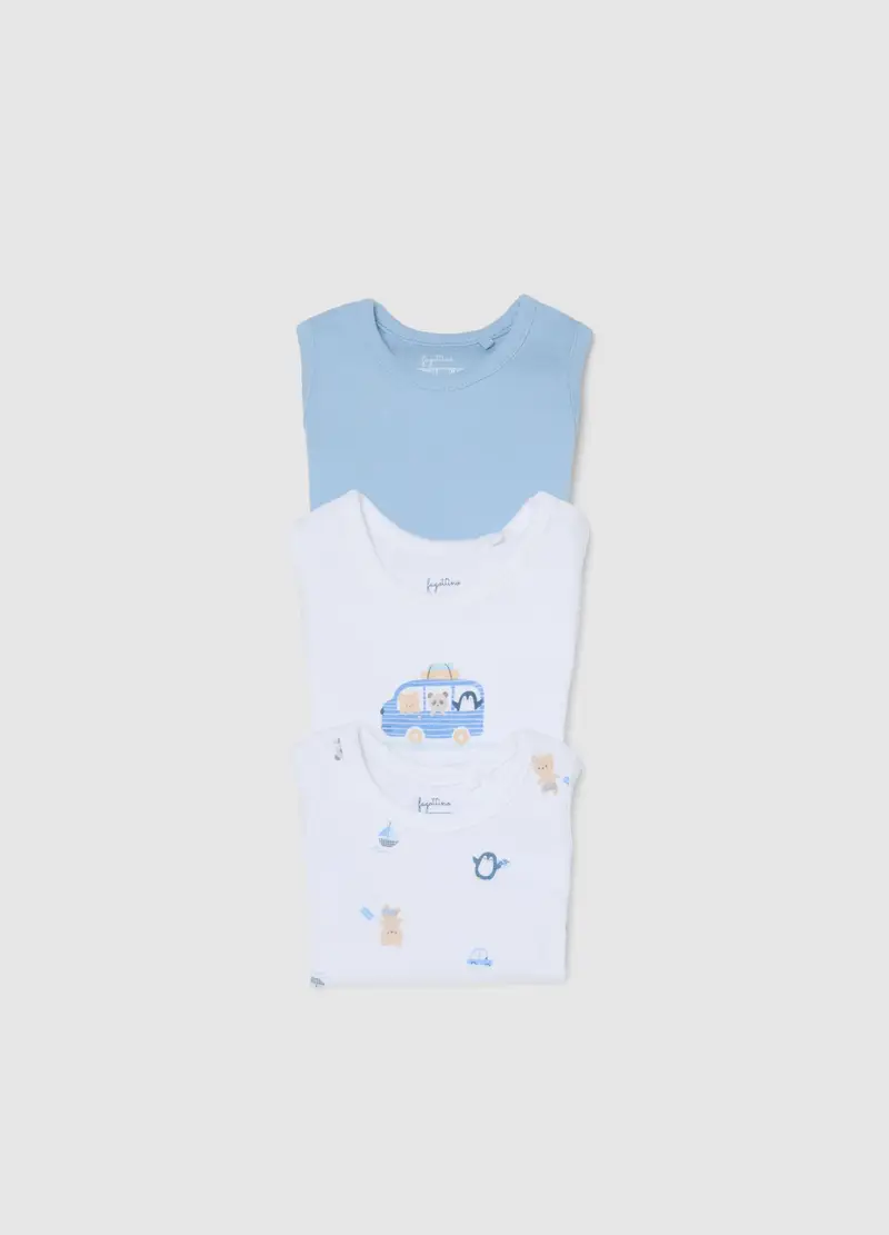 Tripack Body Senza Maniche In Puro Cotone Multicolor Da Neonato, Multicolor miniatura 3