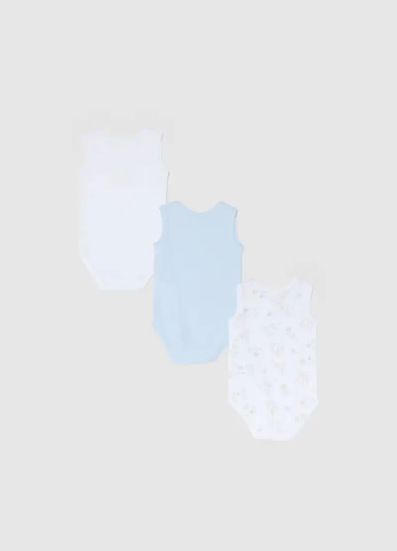 Tripack Body Senza Maniche In Puro Cotone Multicolor Da Neonato, Multicolor miniatura 2
