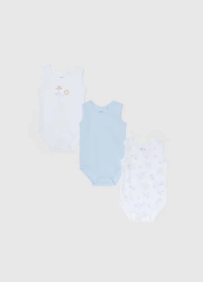 Tripack Body Senza Maniche In Puro Cotone Multicolor Da Neonato, Multicolor