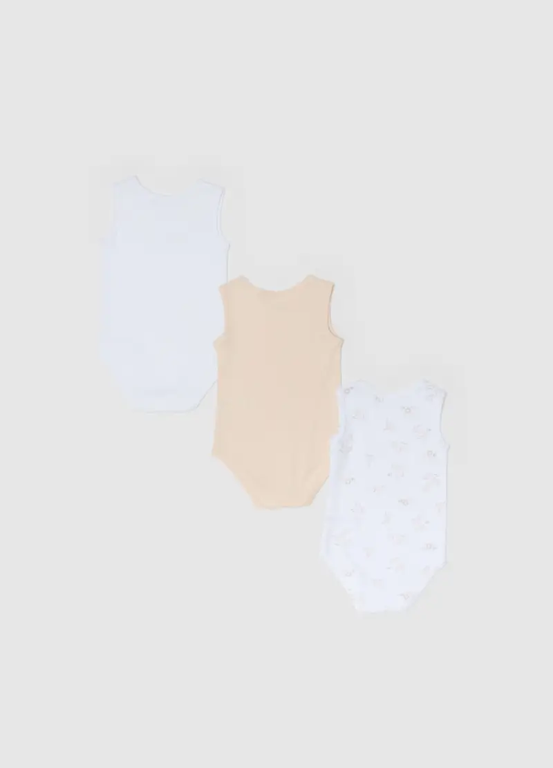 Tripack Body Senza Maniche In Puro Cotone Multicolor Da Neonato, Unisex, Multicolor miniatura 2