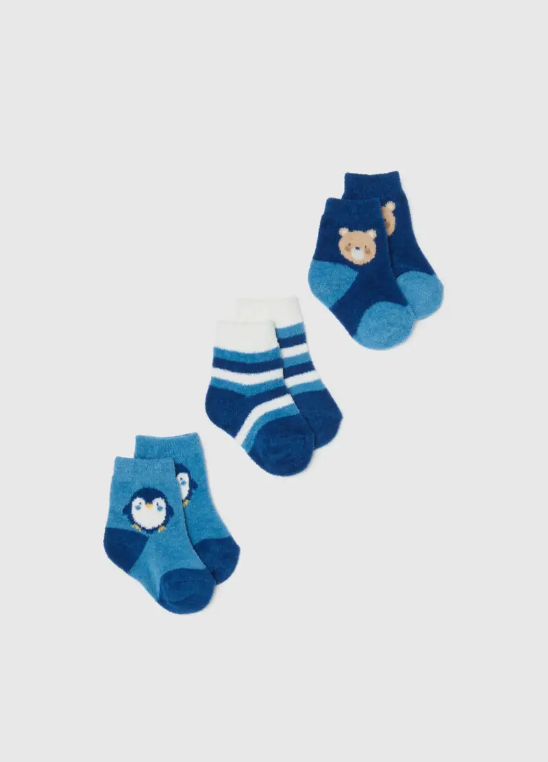 Tripack Calzealze Blu Corte In Coral Fleece, Bambino, Blu