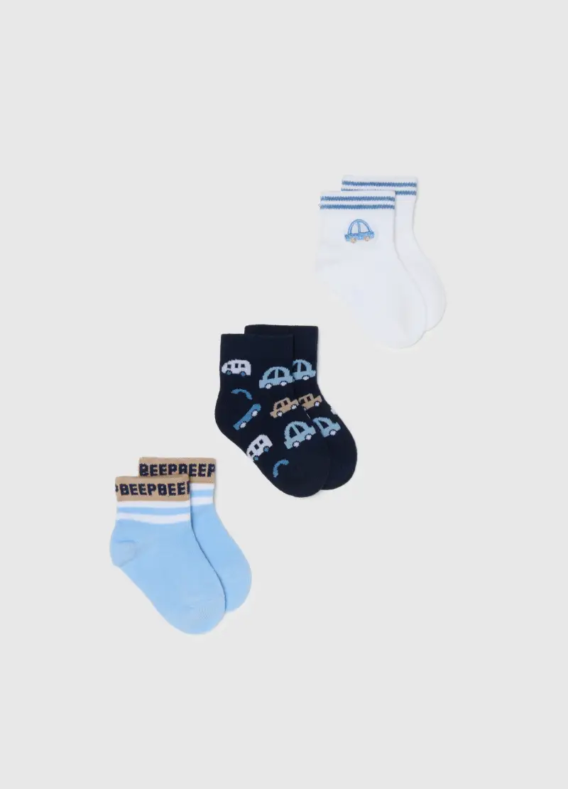 Tripack Calzini In Misto Cotone Multicolor Da Neonato Con Macchinine, Bambino, Multicolor